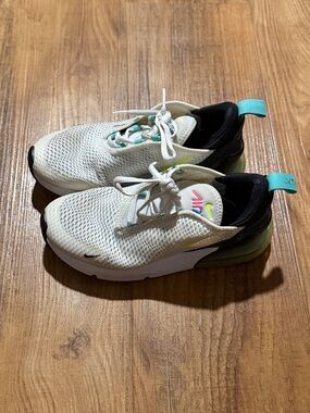 Nike 270 Kids White Sneakers with Teal & Black Accents
